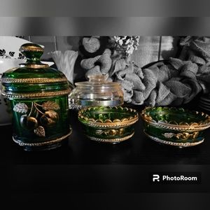 Northwood Golden Peach Sugar Spooner and Finger Bowls